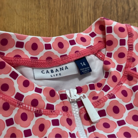 Cabana Life 14 Pink White Long Sleeve Bathing Suit Rashguard - Picture 6 of 9